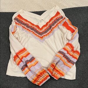 Free People Orange and Purple Striped Blouse